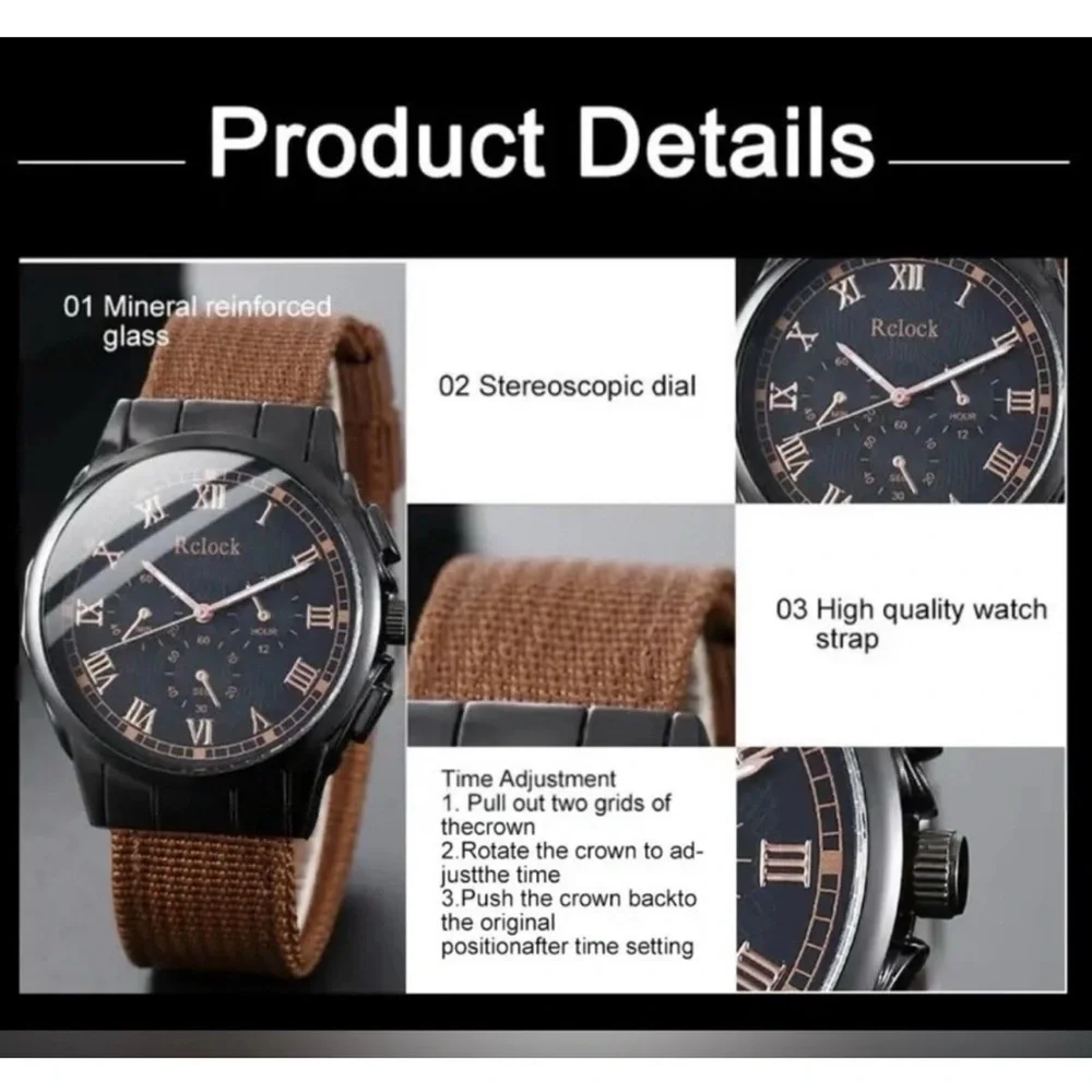 Men’s Watch Set Brown canvas band NEW